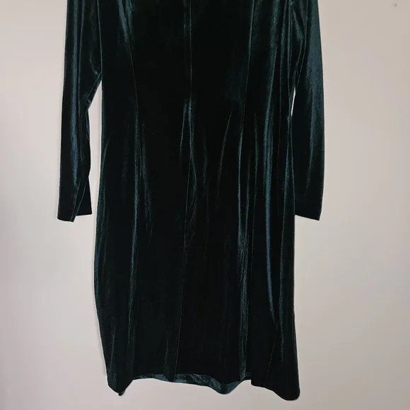 NWOT DKNY Long Sleeve Ruched Bodice Faux Wrap Velvet Midi Dress:Hunter Green: 16 - Picture 11 of 13